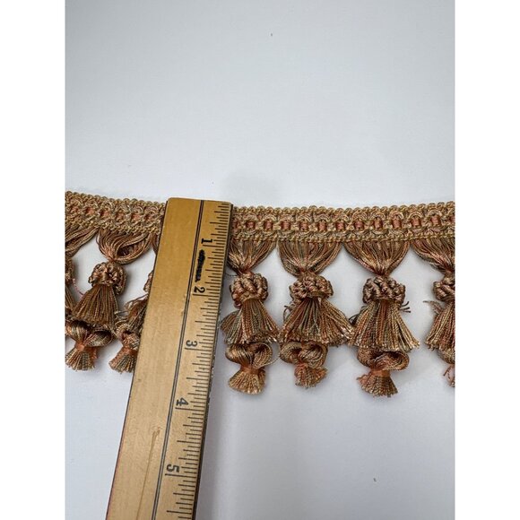 1 yard + 20" Multi-Tassel Metallic Fringe Trim Gold Copper Decorative Sewing Mat - Picture 3 of 13